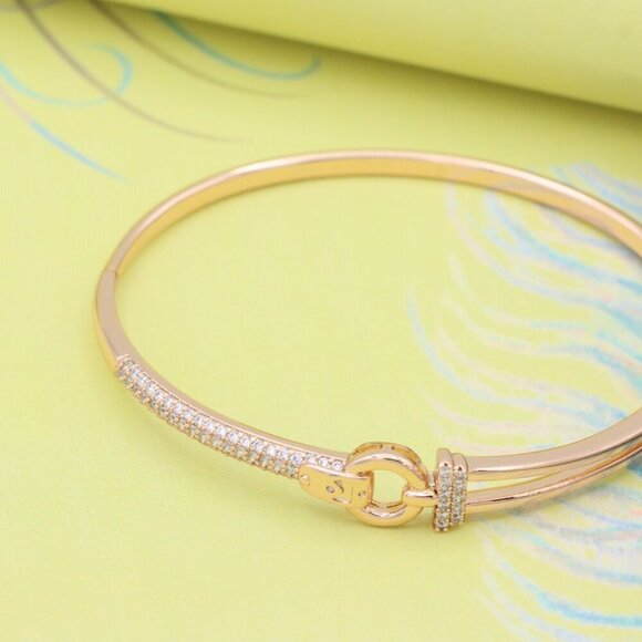 Elegant Rose Gold Bangle with Dual-Tone Ring Accent, XPBL0586 - Picture 2 of 12